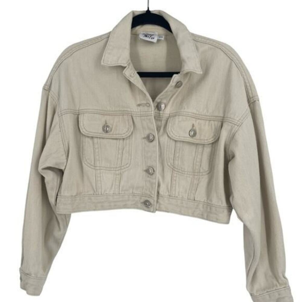 Princess Polly Cream Cropped Jean Jacket Classic Collar XS/S small